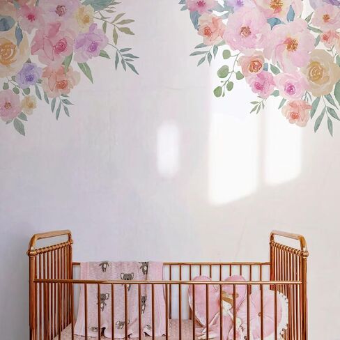 ملصقات جدارية زهرية بألوان مائية قابلة للتقشير واللصق، ملصقات حائط زهرية ملونة، جداريات زهور نباتية، ديكور فني لزاوية الحائط للفتيات، غرفة النوم، غرفة اللعب، غرفة الحضانة in Kuwait