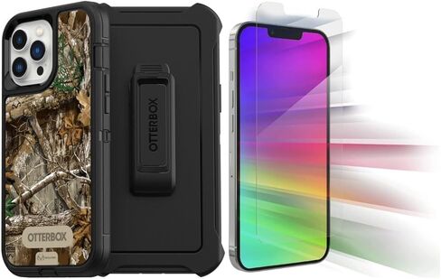 OtterBox Defender Series Case for iPhone 13 Pro Max (Only) - with Zagg Glass Elite Clear Screen Protector - Holster Clip Included - Microbial Defense Protection - Non-Retail Packaging - Black in Kuwait