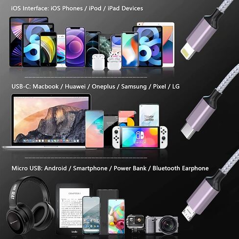MTAKYI 3M/10FT USB C to Multi Charging Cable, 3-in-2 Braided Multi Charging Cable USB A/C to iPhone/USB C/Micro USB Connector Fast Charging Cord Compatible with Laptop/Tablet/Phone in Saudi Arabia