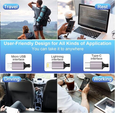 MTAKYI 3M/10FT USB C to Multi Charging Cable, 3-in-2 Braided Multi Charging Cable USB A/C to iPhone/USB C/Micro USB Connector Fast Charging Cord Compatible with Laptop/Tablet/Phone in Saudi Arabia