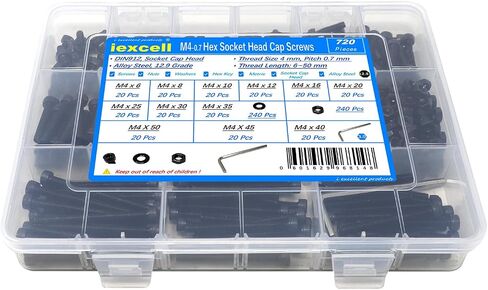 iexcell 1500 Pcs M3 x 4/6/8/10/12/16/20/25/30/35/40/45/50 Alloy Steel 12.9 Grade Hex Socket Head Cap Screws Bolts Nuts Washers Assortment Kit, Black Oxide Finish in Saudi Arabia
