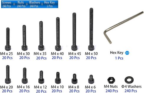 iexcell 1500 Pcs M3 x 4/6/8/10/12/16/20/25/30/35/40/45/50 Alloy Steel 12.9 Grade Hex Socket Head Cap Screws Bolts Nuts Washers Assortment Kit, Black Oxide Finish in Saudi Arabia