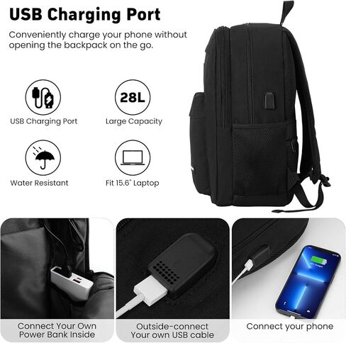 Backpack for Men and Women, School Backpacks for Teens Boys, 15.6 Inch Laptop Bookbag Classic Computer Bag with 2 Compartment & USB Charger Port for College Work Travel Business in Saudi Arabia