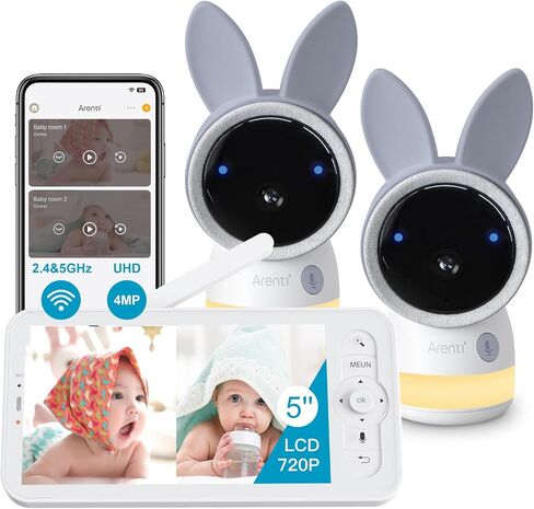 ARENTI Upgraded Smart Baby Monitor,4MP 5" HD 2.4G&5G WiFi Baby Monitor with Camera and Audio,Infrared Night Vision,Night Light, 2-Way Audio,Cry&Motion Detection,Temperature Sensor,App Control in Saudi Arabia