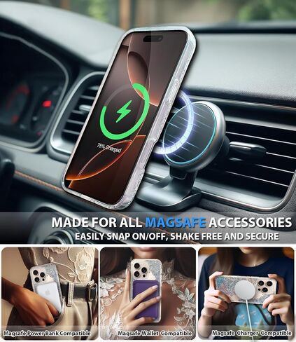 Coolwee Magnetic for iPhone 16 Pro Case, Compatible with MagSafe, Cute for Women Girls, 6.6FT Military Grade Protective Cover for iPhone 16 Pro Case Glitter Crystal Lace Mandala, Clear Bling Floral in Kuwait