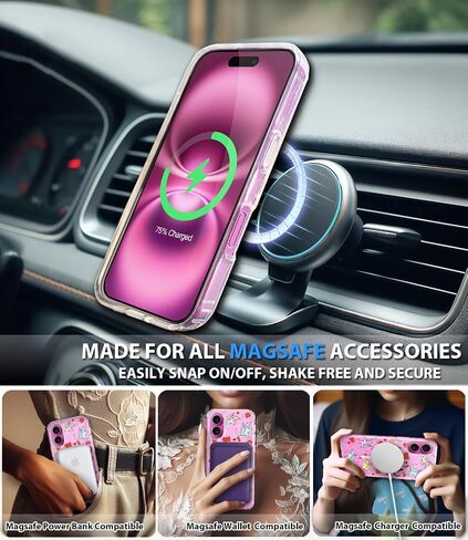 Coolwee Magnetic for iPhone 16 Pro Case, Compatible with MagSafe, Cute for Women Girls, 6.6FT Military Grade Protective Cover for iPhone 16 Pro Case Glitter Crystal Lace Mandala, Clear Bling Floral in Kuwait