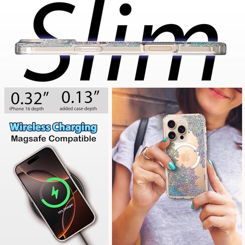 Coolwee Magnetic for iPhone 16 Pro Case, Compatible with MagSafe, Cute for Women Girls, 6.6FT Military Grade Protective Cover for iPhone 16 Pro Case Glitter Crystal Lace Mandala, Clear Bling Floral in Kuwait