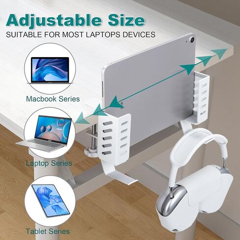 FEIKU Desk Side Vertical Laptop Stand,No Drill Laptop Desktop Mount,Hanging Laptop Holder for Desk Side,Clamp on Desk Side Storage Organizer for Laptops/Book/Keyboards/Headphone/Backpack Black in Saudi Arabia
