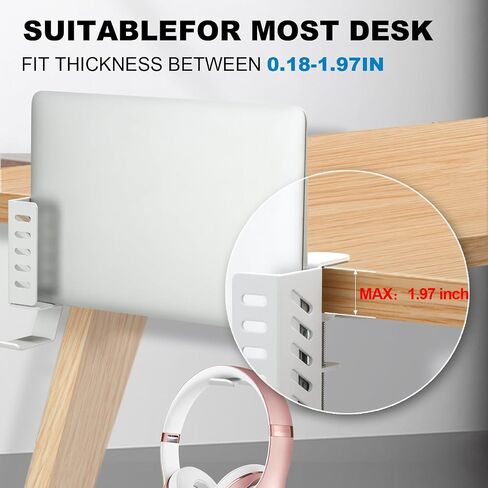 FEIKU Desk Side Vertical Laptop Stand,No Drill Laptop Desktop Mount,Hanging Laptop Holder for Desk Side,Clamp on Desk Side Storage Organizer for Laptops/Book/Keyboards/Headphone/Backpack Black in Saudi Arabia