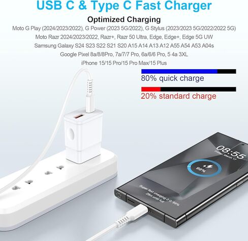 شاحن سريع لهاتف Samsung Galaxy A15 5g A14 A13 A53 A54 A55 A35 A25 A03s S24 Ultra S23 FE S22 S21 S20 Z Flip 6 Z Fold 6، Google Pixel 9 Pro XL Fold 8a 7a 6 Pro، شاحن حائط USB C 25 وات، كابل USB C 6FT in Kuwait