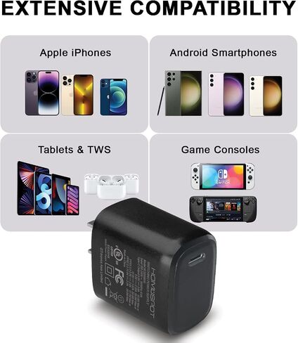 HomeSpot 20W UL-Listed USB-C Power Delivery Wall Charger - Fast Charging for iPhone, Samsung Galaxy Phones, iPad, and More in Saudi Arabia