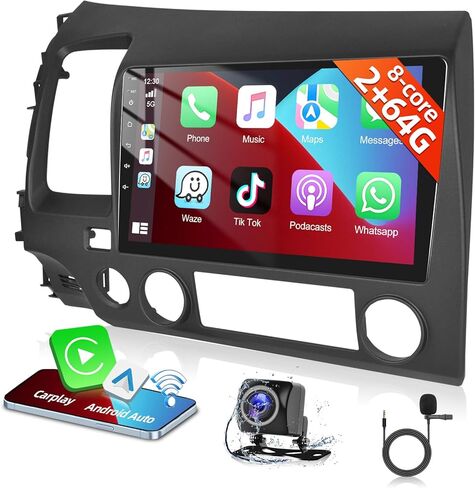 Podofo 8 Core [2+64G] Car Stereo Radio for Honda Civic 2006-2011 with Wireless CarPlay Android Auto 9" Touch Screen Bluetooth Audio with GPS Navigation Mirror Link WiFi EQ RDS Hi-Fi Backup Camera MIC in Saudi Arabia
