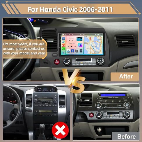 Podofo 8 Core [2+64G] Car Stereo Radio for Honda Civic 2006-2011 with Wireless CarPlay Android Auto 9" Touch Screen Bluetooth Audio with GPS Navigation Mirror Link WiFi EQ RDS Hi-Fi Backup Camera MIC in Saudi Arabia