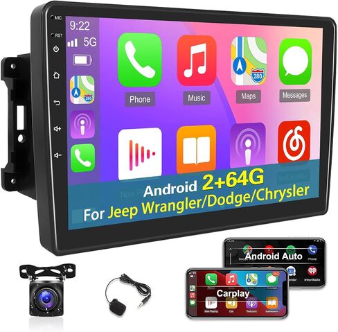[2+64G] راديو سيارة لسيارة Jeep Wrangler/Dodge/Chrysler - Carplay اللاسلكي وAndroid Auto - شاشة لمس 10.1 بوصة Android 13 ستيريو السيارة - واجهة مستخدم متعددة/WiFi/GPS + كاميرا احتياطية AHD in Saudi Arabia