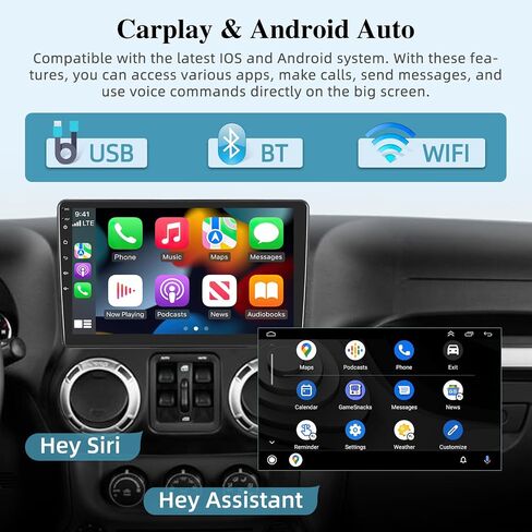 [2+64G] راديو سيارة لسيارة Jeep Wrangler/Dodge/Chrysler - Carplay اللاسلكي وAndroid Auto - شاشة لمس 10.1 بوصة Android 13 ستيريو السيارة - واجهة مستخدم متعددة/WiFi/GPS + كاميرا احتياطية AHD in Saudi Arabia