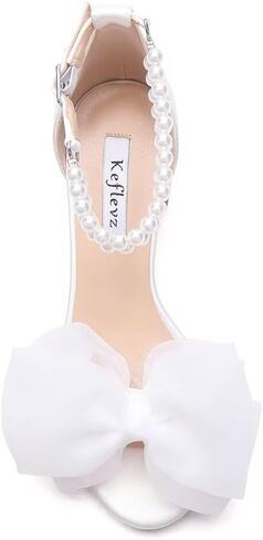 Pearl Heels Wedding Sandals with Bow Block Heel Wedding Shoes for Bride Bridal Heels in Kuwait