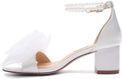 Pearl Heels Wedding Sandals with Bow Block Heel Wedding Shoes for Bride Bridal Heels in Kuwait