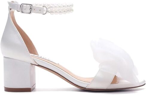Pearl Heels Wedding Sandals with Bow Block Heel Wedding Shoes for Bride Bridal Heels in Kuwait