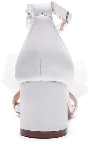 Pearl Heels Wedding Sandals with Bow Block Heel Wedding Shoes for Bride Bridal Heels in Kuwait