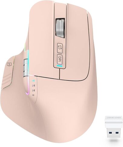 LeadsaiL Wireless Mouse for Laptop, 2.4G Rechargeable Bluetooth5.2 Computer Mouse, Controlling 4 Devices, Up to 3200DPI, Ergonomic Optical Mouse for PC, Notebook, Black in Saudi Arabia