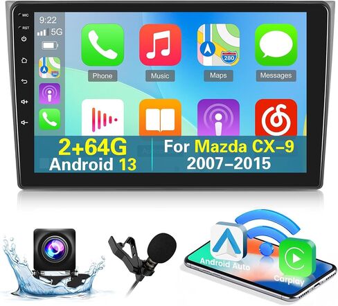 [2+64G] Android 13 Car Radio for Mazda CX-9 2007-2015 - Wireless Carplay and Android Auto - 10.1 Inch Touchscreen Car Stereo with Multiple Themes/GPS/WiFi/SWC + AHD Backup Camera in Saudi Arabia