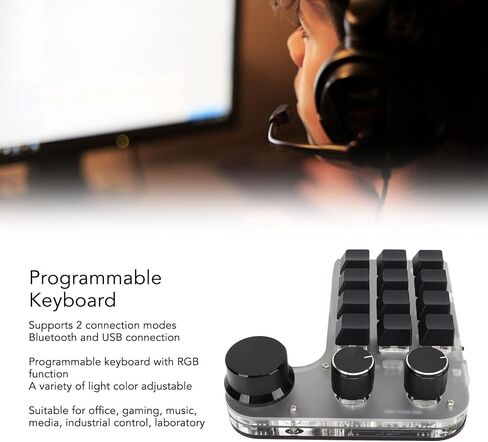 Sonew One Handed Programmable Mechanical Keyboard with RGB, 3 Knob 12 Keys BT DIY Multifunction Keypad for Office Media Laboratory in Saudi Arabia