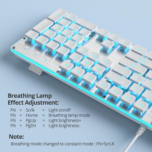 104 مفتاح ريترو بانك لوحة مفاتيح بيضاء كاملة الحجم مع إضاءة خلفية زرقاء LED، لوحة مفاتيح غشائية صامتة سلكية USB، متوافقة مع الكمبيوتر الشخصي/الكمبيوتر المحمول/الكمبيوتر in Kuwait
