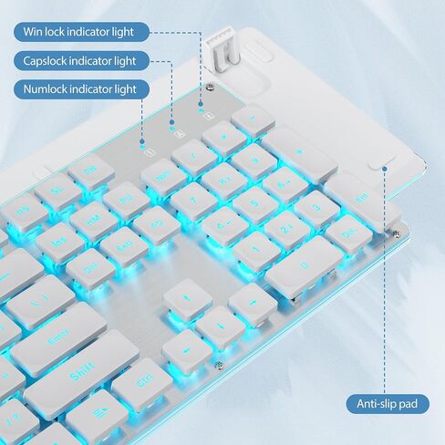 104 مفتاح ريترو بانك لوحة مفاتيح بيضاء كاملة الحجم مع إضاءة خلفية زرقاء LED، لوحة مفاتيح غشائية صامتة سلكية USB، متوافقة مع الكمبيوتر الشخصي/الكمبيوتر المحمول/الكمبيوتر in Kuwait