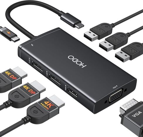 محطة إرساء USB C للكمبيوتر المحمول بشاشة مزدوجة USB C إلى محطة إرساء محول USB لأجهزة Dell وHP وLenovo وSurface وUSB C Hub HDMI عرض ثلاثي متعدد الشاشات مع 4K HDMI، 2*DP، VGA، شحن، 3*USB 2.0 in Kuwait