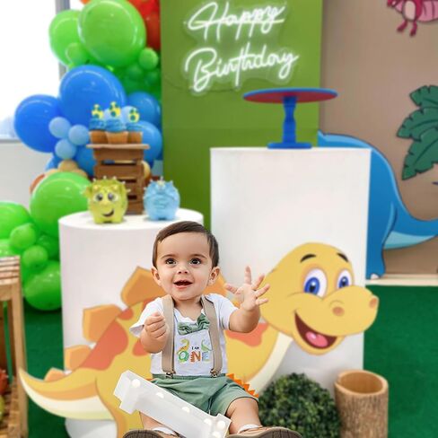 WOLBAY أول عيد ميلاد الزي الصبي البرية زينة عيد ميلاد واحد عيد ميلاد تاج قبعة الطفل القوس التعادل رومبير نيسيي مريلة عموما (ديناصور الأخضر، 12-18 شهرا) in Kuwait