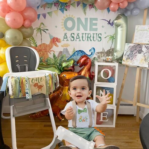 WOLBAY أول عيد ميلاد الزي الصبي البرية زينة عيد ميلاد واحد عيد ميلاد تاج قبعة الطفل القوس التعادل رومبير نيسيي مريلة عموما (ديناصور الأخضر، 12-18 شهرا) in Kuwait