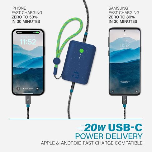 Nimble Champ 10K Dual USB-C Portable Charger, 20W PD & QC 4.0, Fast Charging USB-C Power Bank Compatible with iPhone, iPad, Android and More, Made from Recycled Plastic (Nebula Blue) in Saudi Arabia