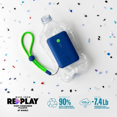 Nimble Champ 10K Dual USB-C Portable Charger, 20W PD & QC 4.0, Fast Charging USB-C Power Bank Compatible with iPhone, iPad, Android and More, Made from Recycled Plastic (Nebula Blue) in Saudi Arabia