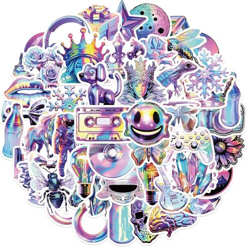 حزمة 50 قطعة من ملصقات Trippy، ملصقات جرافيتي مخدرة لقارورة مائية وزجاجة مياه للكمبيوتر المحمول ولوح التزلج وسجل القصاصات وأمتعة السفر، ملصقات مقاومة للماء من الفينيل باللون الأرجواني البارد للمراهقين والبالغين in Kuwait