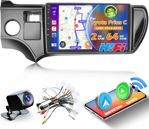 Roinvou 2+64G Android 13 CarPlay Stereo for 2012-2014 Toyota Prius C Radio(LHD), Wireless CarPlay Radio with Android Auto, 9'' Touch Screen in-Dash GPS Navigation Support Mirror Link BT HiFi WiFi SWC in Saudi Arabia