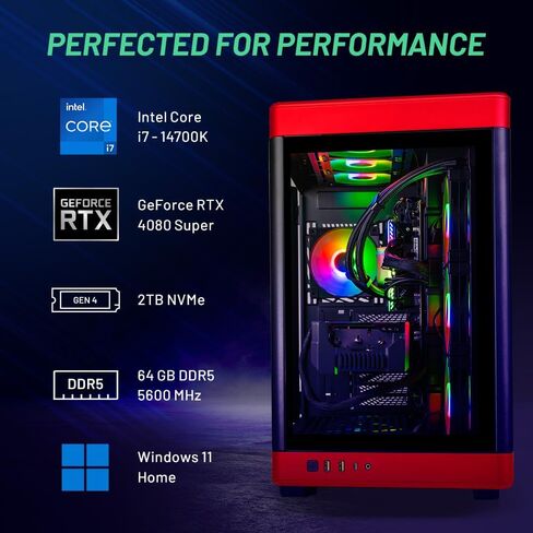 جهاز كمبيوتر Skytech Prism للألعاب، Intel i7 14700K 3.4 جيجا هرتز، RTX 4080 Super، 2 تيرابايت NVME Gen4، 64 جيجابايت DDR5 RAM RGB، 1000 واط Gold ATX 3.0 PSU، Wi-Fi، Win 11 Home in Kuwait