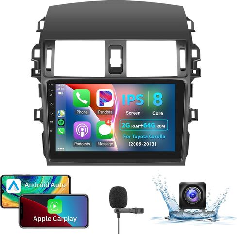 8 Core 2+64G Android Car Radio Car Stereo for Toyota Corolla 2009-2013 مع Carplay اللاسلكي Android Auto، وحدة رأس شاشة تعمل باللمس مقاس 9 بوصة مع وصلة مرآة WiFi Bluetooth GPS FM/RDS DSP AHD كاميرا احتياطية in Saudi Arabia