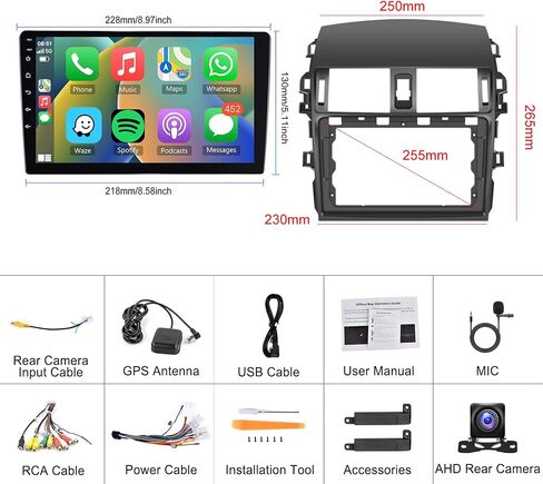 8 Core 2+64G Android Car Radio Car Stereo for Toyota Corolla 2009-2013 مع Carplay اللاسلكي Android Auto، وحدة رأس شاشة تعمل باللمس مقاس 9 بوصة مع وصلة مرآة WiFi Bluetooth GPS FM/RDS DSP AHD كاميرا احتياطية in Saudi Arabia