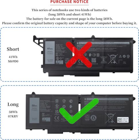 07KRV 58Wh بطارية كمبيوتر محمول لـ Dell P104F P104F005 P104F006 P137G P137G004 P137G006 ​​P137G005 Latitude 5330 5430 5530 7330 14 7430 15 7530 الدقة 3570 3750 سلسلة M69D0 بي في سي 0H4PVC 0Y86WG O7KRV in Kuwait