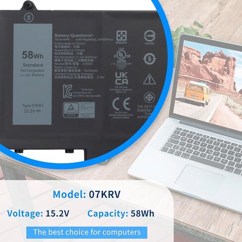 07KRV 58Wh بطارية كمبيوتر محمول لـ Dell P104F P104F005 P104F006 P137G P137G004 P137G006 ​​P137G005 Latitude 5330 5430 5530 7330 14 7430 15 7530 الدقة 3570 3750 سلسلة M69D0 بي في سي 0H4PVC 0Y86WG O7KRV in Kuwait