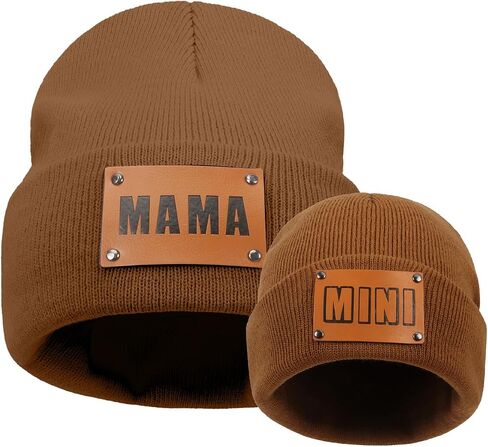 Personalized Baby Knit Hats, 2-Pack Mama Mini Matching Beanies, Custom Name Toddler Kids Winter Hats Newborn Infant Beanies in Saudi Arabia