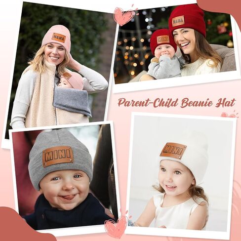 Personalized Baby Knit Hats, 2-Pack Mama Mini Matching Beanies, Custom Name Toddler Kids Winter Hats Newborn Infant Beanies in Saudi Arabia