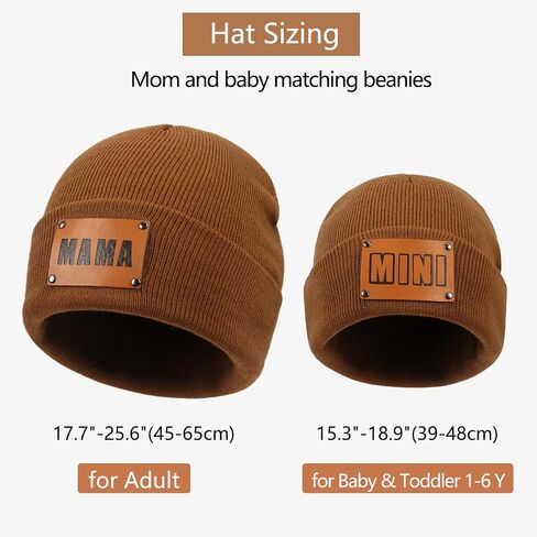 Personalized Baby Knit Hats, 2-Pack Mama Mini Matching Beanies, Custom Name Toddler Kids Winter Hats Newborn Infant Beanies in Saudi Arabia