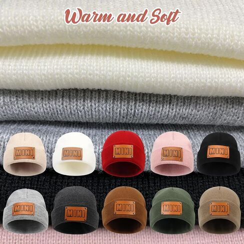 Personalized Baby Knit Hats, 2-Pack Mama Mini Matching Beanies, Custom Name Toddler Kids Winter Hats Newborn Infant Beanies in Saudi Arabia