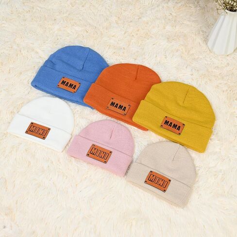 Personalized Baby Knit Hats, 2-Pack Mama Mini Matching Beanies, Custom Name Toddler Kids Winter Hats Newborn Infant Beanies in Saudi Arabia