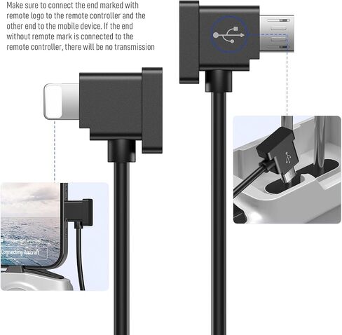USB Micro to iOS DJI Remote Controller Cable for DJI Mavic Mini(1st Gen) Mini SE DJI Mavic Pro Spark 2 Pro Zoom Mavic Air OTG Data Cord for iPhone 14 Plus 13 Pro Max 12 XR (iOS Connector) 1FT in Saudi Arabia