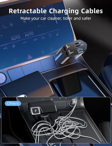 Retractable Car Charger 120W, 4 in 1 Fast Charge Car Phone Charger, Retractable Cable (31.5 inch) and 2 USB Ports Car Charger Adapter Compatible with iPhone 15/14/13/12 Pro Max XR,iPad,Pixel in Saudi Arabia