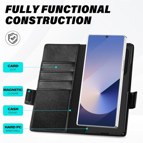 TUCCH Compatible with Galaxy Z Fold6 Wallet Case with S Pen Holder, PU Leather Flip Folio, Card Slots, RFID Blocking, Kickstand, Phone Cover for Galaxy Z Fold 6 2024 - Black in Saudi Arabia