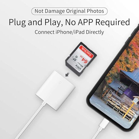 [معتمد من Apple MFi] قارئ بطاقة SD لجهاز iPhone iPad، محول قارئ كاميرا Lightning إلى SD، محول بطاقة SD لقارئ بطاقة الذاكرة لهاتف iPhone 14/13/Pro Max/12/11/XS/XR/X/8/ 7/6 آيباد in Kuwait