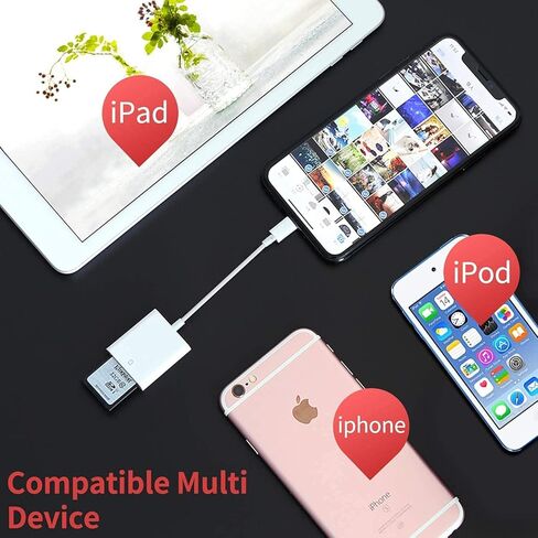 [معتمد من Apple MFi] قارئ بطاقة SD لجهاز iPhone iPad، محول قارئ كاميرا Lightning إلى SD، محول بطاقة SD لقارئ بطاقة الذاكرة لهاتف iPhone 14/13/Pro Max/12/11/XS/XR/X/8/ 7/6 آيباد in Kuwait
